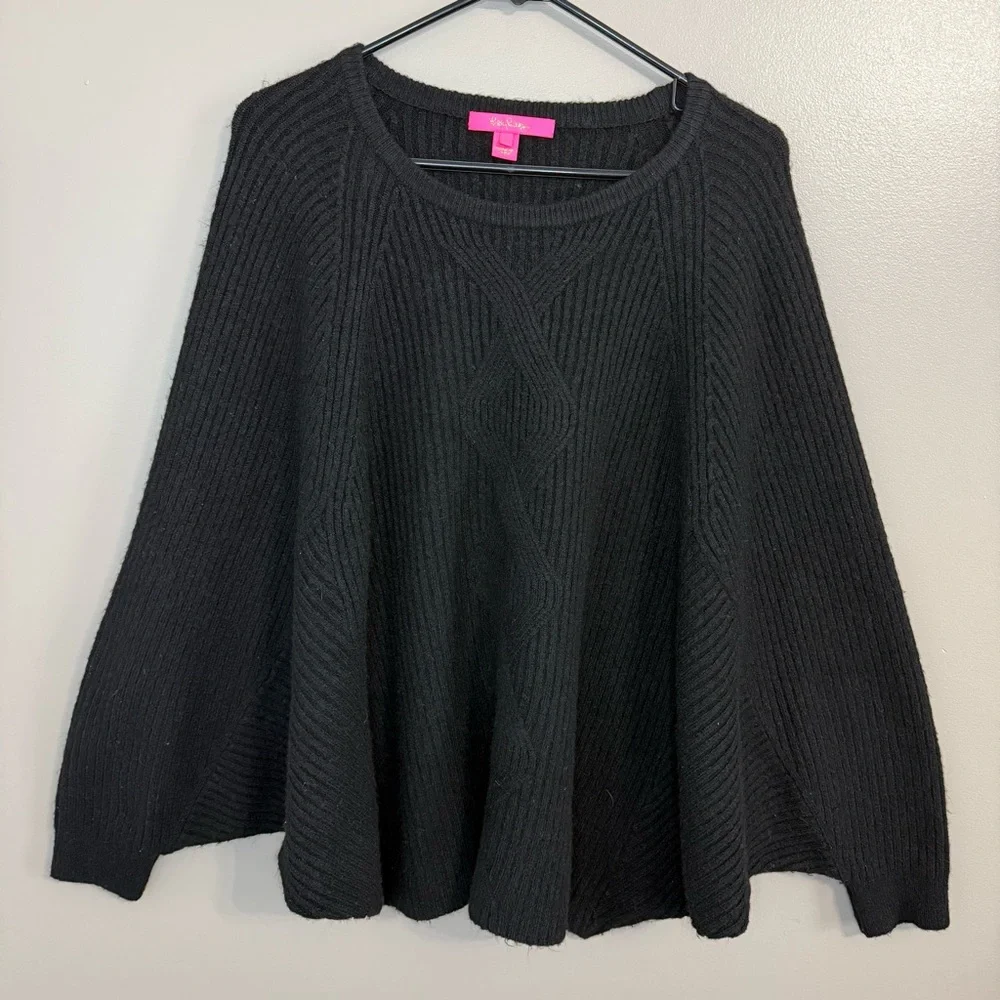 Lilly Pulitzer Arienza Black Batwing‎ Dolman Sleeves Oversized Sweater Women’s M